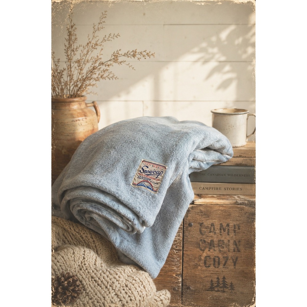 Vintage Snugcap Slingsby Canada Wool Blend Blanket Gray Camp Cabin Throw 67x61"